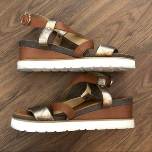 DIBA True Platform Leather Sandals Brown/Gold